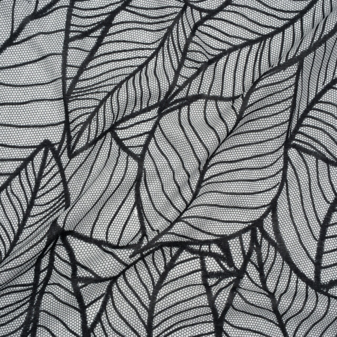 1 Yard Terrestrial Tesserae Cotton Crepe Fabric Black and White Embroidered Leaves 53 Inch Width